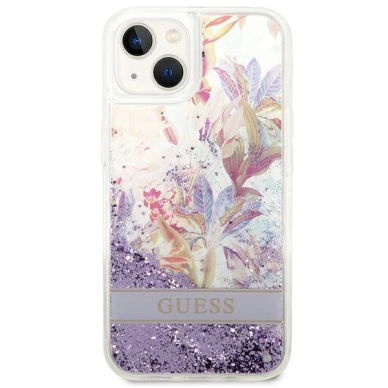 Originalus dėklas Guess GUHCP14MLFLSU iPhone 14 Plus 6.7 violetinis hardcase Flower Liquid Glitter 2