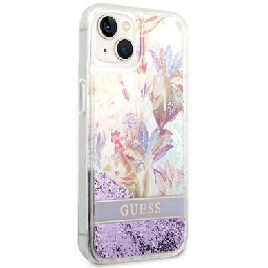 Originalus dėklas Guess GUHCP14MLFLSU iPhone 14 Plus 6.7 violetinis hardcase Flower Liquid Glitter 3