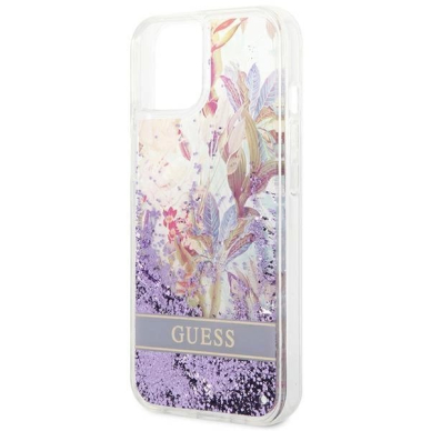 Originalus dėklas Guess GUHCP14MLFLSU iPhone 14 Plus 6.7 violetinis hardcase Flower Liquid Glitter 5