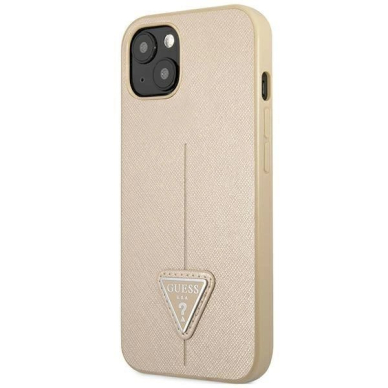 Originalus dėklas Guess GUHCP14MPSATLE iPhone 14 Plus 6.7  Kreminis hardcase SaffianoTriangle Logo 1