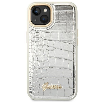 Originalus dėklas Guess GUHCP14SHGCRHS iPhone 14 6.1 Sidabrinis hardcase Croco Collection 2