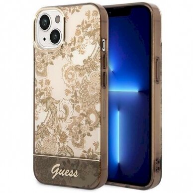 Originalus dėklas Guess GUHCP14SHGPLHC iPhone 14 6.1 ocher hardcase Porcelain Collection