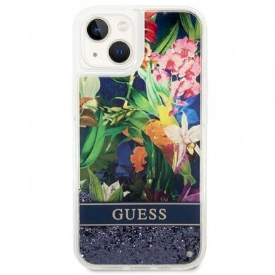 Originalus dėklas Guess GUHCP14SLFLSB iPhone 14 6.1 Mėlynas / Mėlynas hardcase Flower Liquid Glitter 2