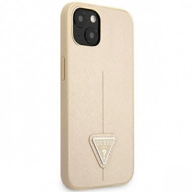 Originalus dėklas Guess GUHCP14SPSATLE iPhone 14 6,1 Kreminis hardcase SaffianoTriangle Logo 3