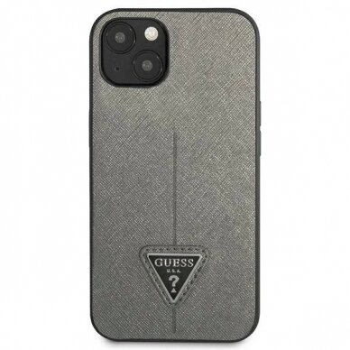 Originalus dėklas Guess GUHCP14SPSATLG iPhone 14 6.1 Sidabrinis hardcase SaffianoTriangle Logo 2