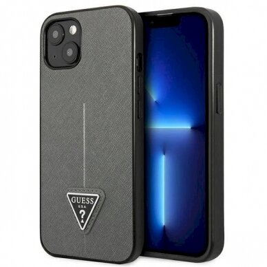 Originalus dėklas Guess GUHCP14SPSATLG iPhone 14 6.1 Sidabrinis hardcase SaffianoTriangle Logo