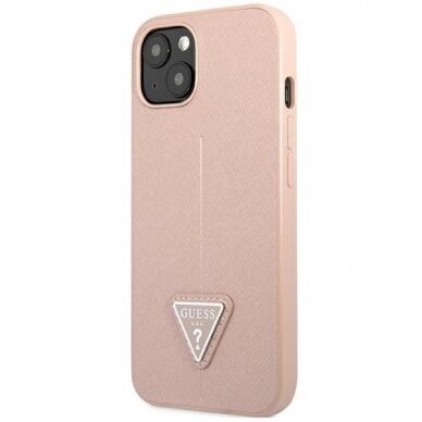 Originalus dėklas Guess GUHCP14SPSATLP iPhone 14 6.1 rožinis / rožinis hardcase SaffianoTriangle Logo 2