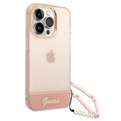 Originalus dėklas Guess GUHCP14XHGCOHP iPhone 14 Pro Max 6.7  rožinis/rožinis hardcase Translucent Pearl Strap 2