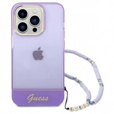 Originalus dėklas Guess GUHCP14XHGCOHU iPhone 14 Pro Max 6.7  Violetinis hardcase Translucent Pearl Strap 1