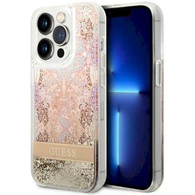 Originalus dėklas Guess GUHCP14XLFLSD iPhone 14 Pro Max 6.7  Auksinis hardcase Paisley Liquid Glitter