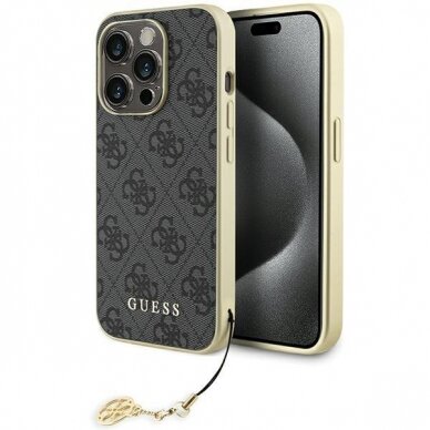 Originalus dėklas Guess GUHCP15LGF4GGR iPhone 15 Pro 6.1  pilkos spalvos/pilkos spalvos hardcase 4G Charms Collection