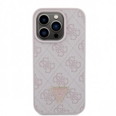 Originalus dėklas Guess GUHCP15LP4TDPP iPhone 15 Pro 6.1  rožinis/rožinis hardcase Leather 4G Triangle Strass 2