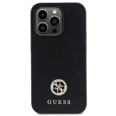 Originalus dėklas Guess GUHCP15LPS4DGPK iPhone 15 Pro 6.1  Juodas hardcase Strass Metal Logo 2