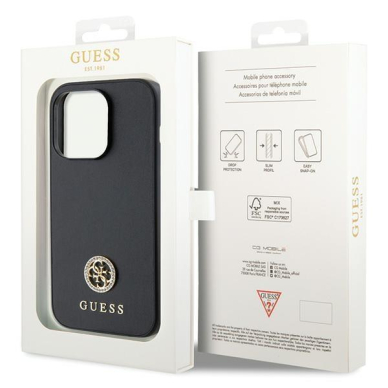 Originalus dėklas Guess GUHCP15LPS4DGPK iPhone 15 Pro 6.1  Juodas hardcase Strass Metal Logo 7