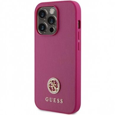 Originalus dėklas Guess GUHCP15LPS4DGPP iPhone 15 Pro 6.1  rožinis/rožinis hardcase Strass Metal Logo 1