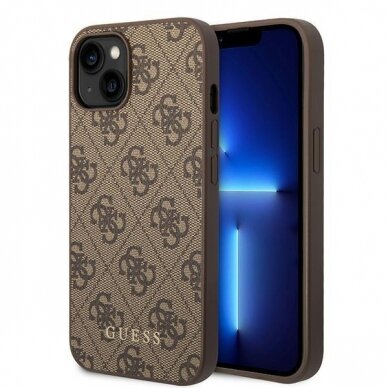 Originalus dėklas Guess GUHCP15MG4GFBR iPhone 15 Plus 6.7  Rudas/Rudas hard case 4G Metal Gold Logo