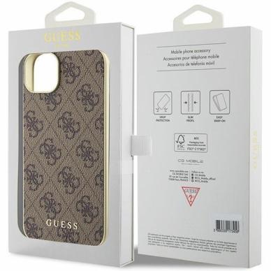 Originalus dėklas Guess GUHCP15SGF4GBR iPhone 15 6.1  Rudas/Rudas hardcase 4G Charms Collection 7