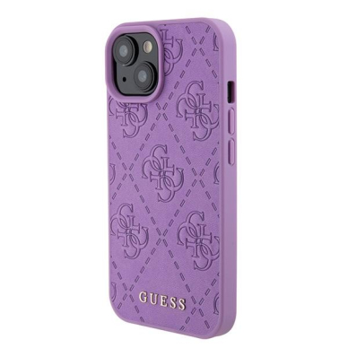 Originalus dėklas Guess GUHCP15SP4EPMU iPhone 15 6.1  violetinis hardcase Leather 4G Stamped 1