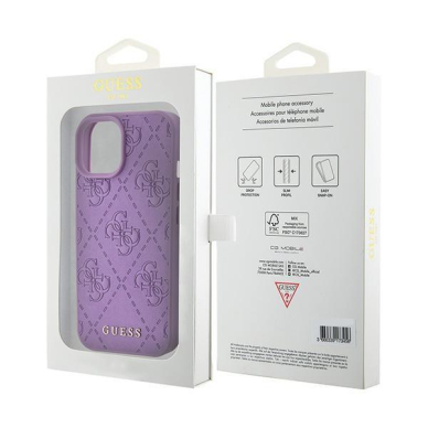 Originalus dėklas Guess GUHCP15SP4EPMU iPhone 15 6.1  violetinis hardcase Leather 4G Stamped 7