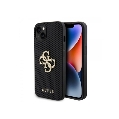 Originalus dėklas Guess GUHCP15SPSP4LGK iPhone 15 6.1  Juodas hardcase Leather Perforated 4G Glitter Logo 2