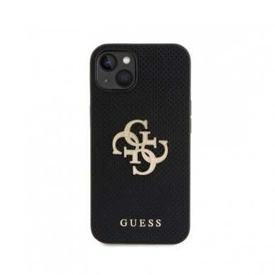 Originalus dėklas Guess GUHCP15SPSP4LGK iPhone 15 6.1  Juodas hardcase Leather Perforated 4G Glitter Logo