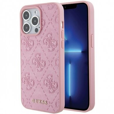 Originalus dėklas Guess GUHCP15XP4EPMP iPhone 15 Pro Max 6.7  rožinis/rožinis hardcase Leather 4G Stamped