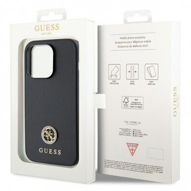 Originalus dėklas Guess GUHCP15XPS4DGPK iPhone 15 Pro Max 6.7  Juodas hardcase Strass Metal Logo 7