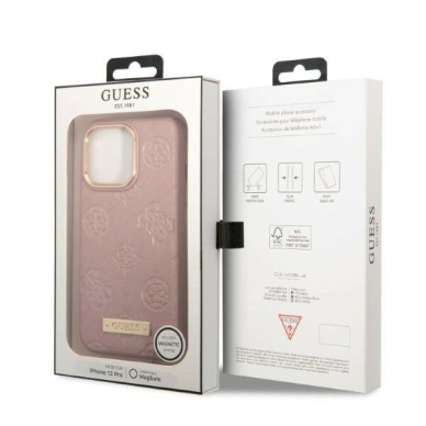 Originalus dėklas Guess GUHMP13LSAPSTP iPhone 13 Pro / 13 6.1  rožinis/rožinis hardcase Peony Logo Plate MagSafe 7