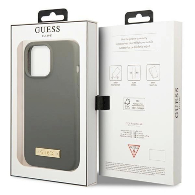 Originalus dėklas Guess GUHMP13LSPLG iPhone 13 Pro / 13 6.1  Pilkas hard case Silicone Logo Plate MagSafe 7