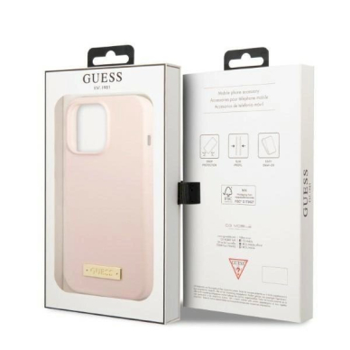 Originalus dėklas Guess GUHMP13LSPLP iPhone 13 Pro / 13 6.1  rožinis/rožinis hard case Silicone Logo Plate MagSafe 7