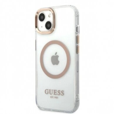 Originalus dėklas Guess GUHMP13MHTRMD iPhone 13 6.1 auksinis hard case Metal Outline Magsafe 1