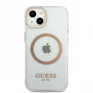 Originalus dėklas Guess GUHMP13MHTRMD iPhone 13 6.1 auksinis hard case Metal Outline Magsafe 2