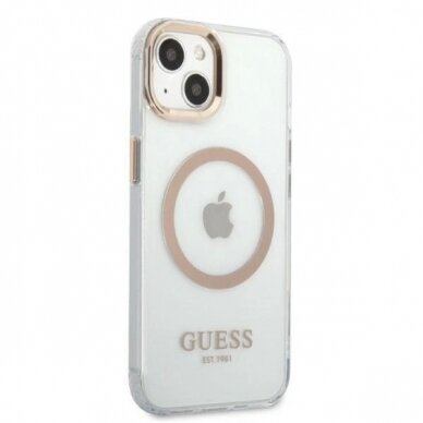 Originalus dėklas Guess GUHMP13MHTRMD iPhone 13 6.1 auksinis hard case Metal Outline Magsafe 3