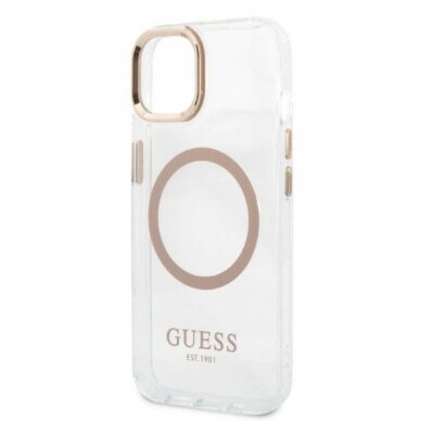 Originalus dėklas Guess GUHMP13MHTRMD iPhone 13 6.1 auksinis hard case Metal Outline Magsafe 5