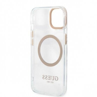 Originalus dėklas Guess GUHMP13MHTRMD iPhone 13 6.1 auksinis hard case Metal Outline Magsafe 6