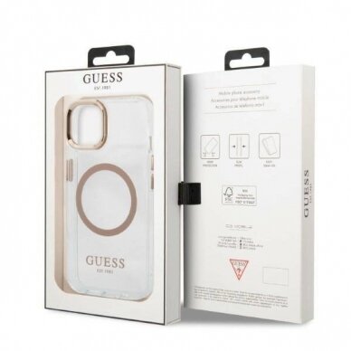 Originalus dėklas Guess GUHMP13MHTRMD iPhone 13 6.1 auksinis hard case Metal Outline Magsafe 7