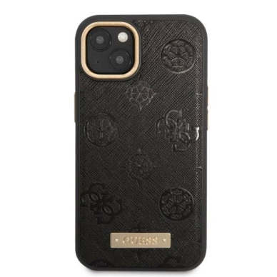 Originalus dėklas Guess GUHMP13MSAPSTK iPhone 13 6.1  Juodas hardcase Peony Logo Plate MagSafe 2