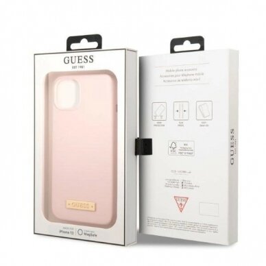 Originalus dėklas Guess GUHMP13MSBPLP iPhone 13 6.1  rožinis/rožinis hard case Silicone Logo Plate MagSafe 7