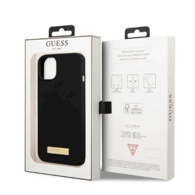 Originalus dėklas Guess GUHMP13MSPLK iPhone 13 6.1  Juodas hard case Silicone Logo Plate MagSafe 7