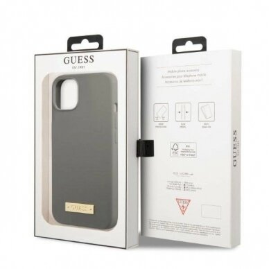 Originalus dėklas Guess GUHMP13SSPLG iPhone 13 mini 5.4  Pilkas hard case Silicone Logo Plate MagSafe 7