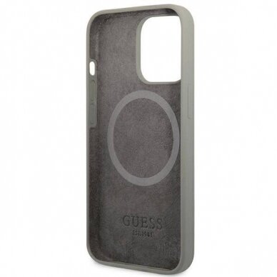 Originalus dėklas Guess GUHMP13XSPLG iPhone 13 Pro Max 6.7  Pilkas hard case Silicone Logo Plate MagSafe 6