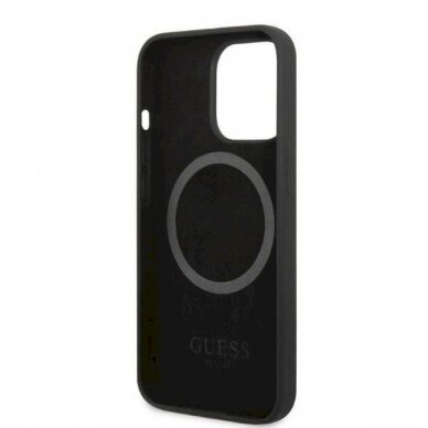 Originalus dėklas Guess GUHMP13XSPLK iPhone 13 Pro Max 6.7  Juodas hard case Silicone Logo Plate MagSafe 6