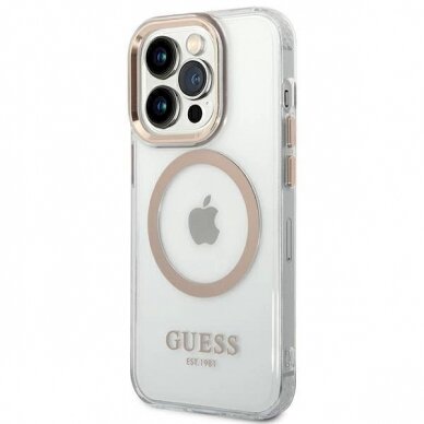 Originalus dėklas Guess GUHMP14LHTRMD iPhone 14 Pro 6.1 Auksinis hard case Metal Outline Magsafe 1