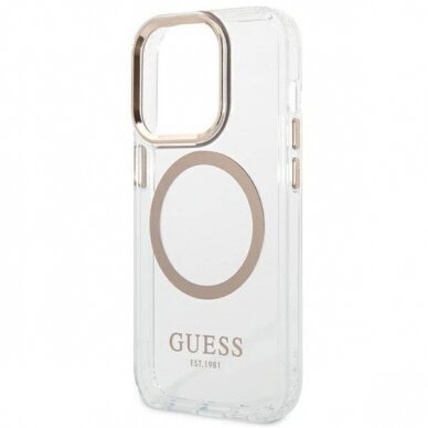 Originalus dėklas Guess GUHMP14LHTRMD iPhone 14 Pro 6.1 Auksinis hard case Metal Outline Magsafe 5