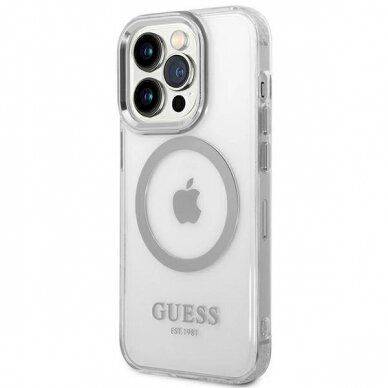 Originalus dėklas Guess GUHMP14LHTRMS iPhone 14 Pro 6.1  sidabrinis hard case Metal Outline Magsafe 1