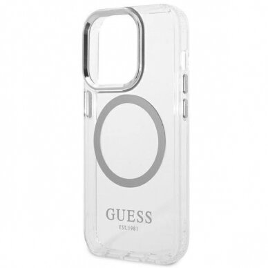 Originalus dėklas Guess GUHMP14LHTRMS iPhone 14 Pro 6.1  sidabrinis hard case Metal Outline Magsafe 5