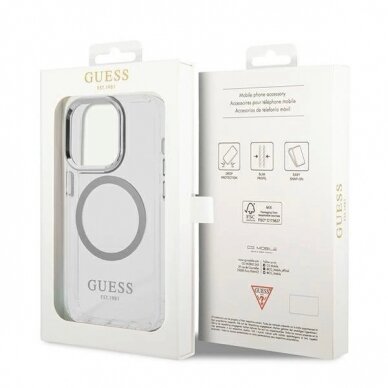 Originalus dėklas Guess GUHMP14LHTRMS iPhone 14 Pro 6.1  sidabrinis hard case Metal Outline Magsafe 7