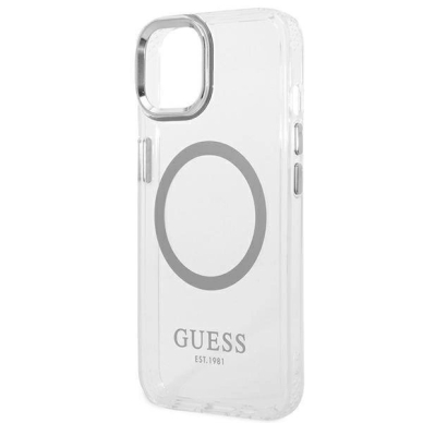 Originalus dėklas Guess GUHMP14MHTRMS iPhone 14 Plus 6.7  sidabrinis hard case Metal Outline Magsafe 5