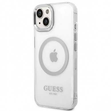 Originalus dėklas Guess GUHMP14SHTRMS iPhone 14 6.1  sidabrinis hard case Metal Outline Magsafe 1