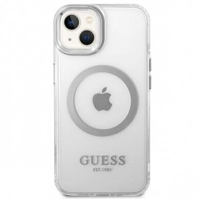 Originalus dėklas Guess GUHMP14SHTRMS iPhone 14 6.1  sidabrinis hard case Metal Outline Magsafe 2